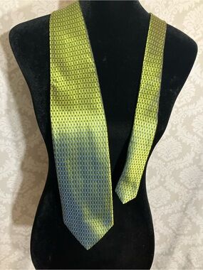 Bachrach Lime Green Tie with Blue Geometric Pattern